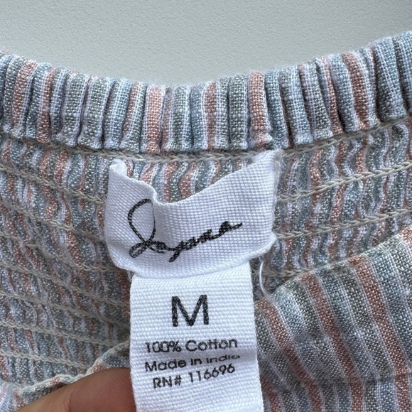 Japna Striped Smocked Flutter Straps Embroidered Peplum Boho Blouse Top Medium - Picture 8 of 13